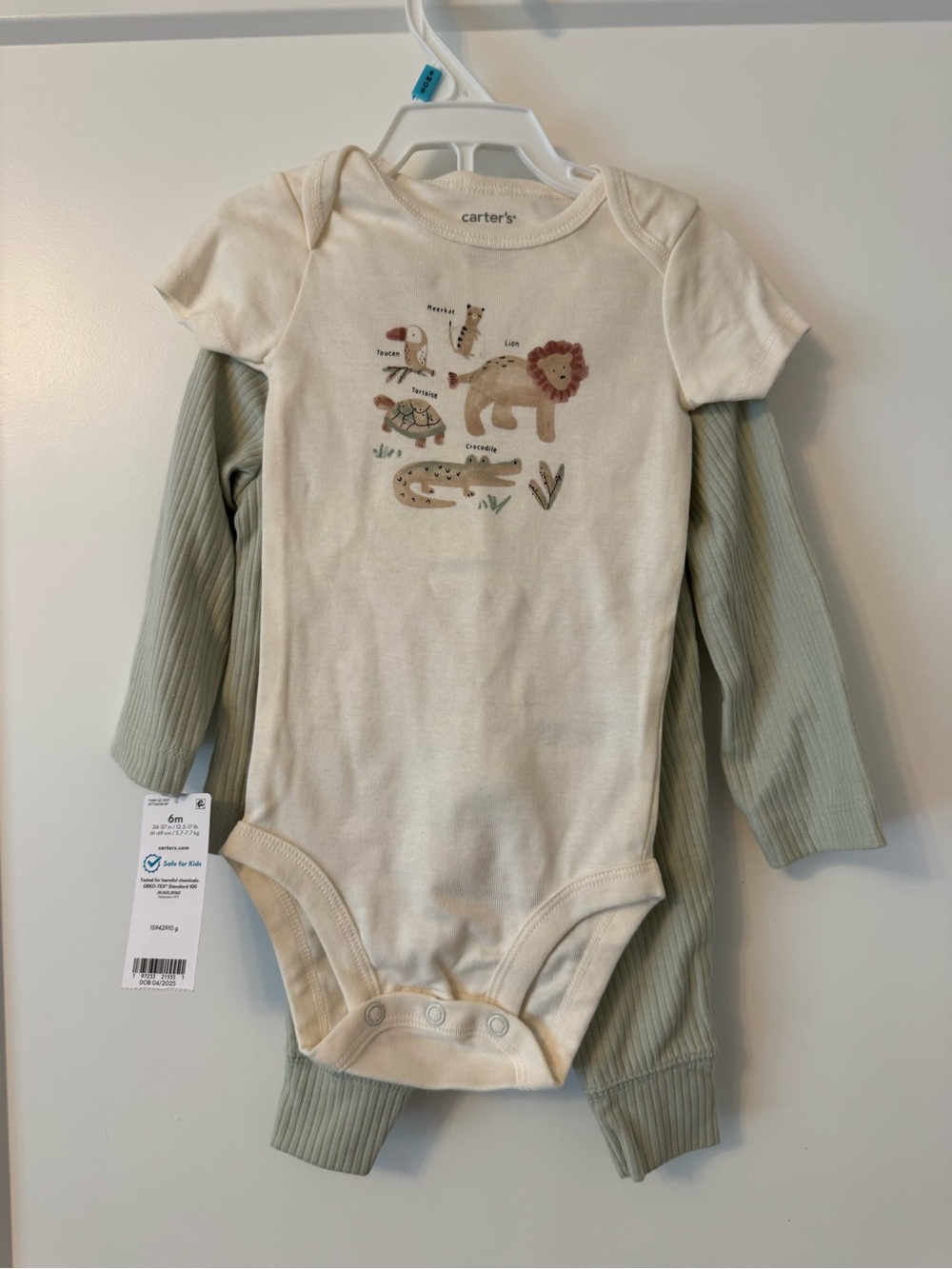 Carter's Cream Safari Graphic One-Piece Bodysuit with Sage Layer